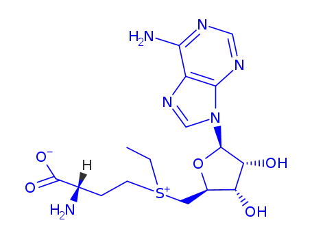 Molecular Structure of 26892-00-2 (2-amino-4-{[(2R,3S,4R,5R)-5-(6-amino-9H-purin-9-yl)-3,4-dihydroxytetrahydrofuran-2-yl](ethyl)sulfonio}butanoate)
