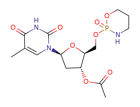 Molecular Structure of 77086-90-9 (3'-O-acetyl-5'-O-1,3,2-oxazaphosphacyclohex-2-ylthymidine 2-oxide)