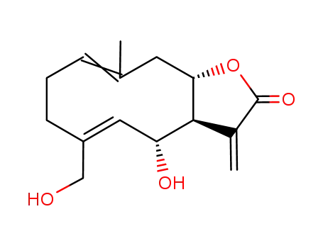 Molecular Structure of 26931-87-3 ((3aS,4R,5Z,9E,11aS)-3a,4,7,8,11,11a-Hexahydro-4-hydroxy-6-hydroxymethyl-10-methyl-3-methylenecyclodeca[b]furan-2(3H)-one)