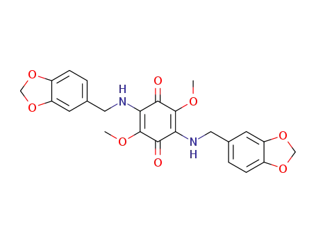 Molecular Structure of 27246-40-8 (2,5-bis[(1,3-benzodioxol-5-ylmethyl)amino]-3,6-dimethoxycyclohexa-2,5-diene-1,4-dione)