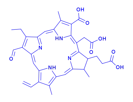 Molecular Structure of 26677-12-3 ((2S-trans)-18-carboxy-20-(carboxymethyl)-13-ethyl-12-formyl-2,3-dihydro-3,7,17-trimethyl-8-vinyl-21H,23H-porphine-2-propionic acid)