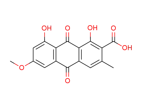 Molecular Structure of 26687-55-8 (1,8-Dihydroxy-3-methyl-6-methoxy-9,10-dioxo-9,10-dihydroanthracene-2-carboxylic acid)