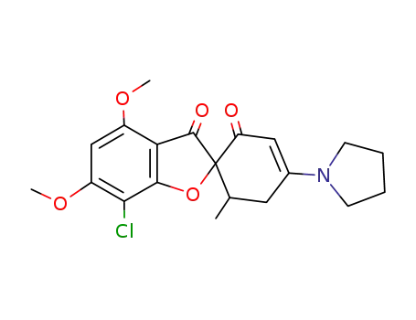 Molecular Structure of 26942-69-8 (7-Chloro-4,6-dimethoxy-6'-methyl-4'-(1-pyrrolidinyl)spiro[benzofuran-2(3H),1'-[3]cyclohexene]-2',3-dione)