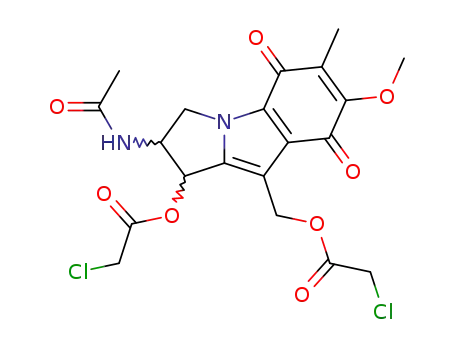 Molecular Structure of 32492-85-6 ({2-(acetylamino)-1-[(chloroacetyl)oxy]-7-methoxy-6-methyl-5,8-dioxo-2,3,5,8-tetrahydro-1H-pyrrolo[1,2-a]indol-2-yl}methyl chloroacetate)