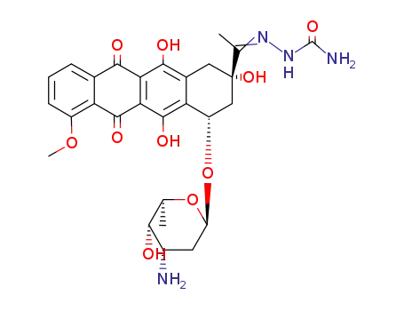 Molecular Structure of 27908-32-3 ((2E)-2-(1-{4-[(3-amino-2,3,6-trideoxyhexopyranosyl)oxy]-2,5,12-trihydroxy-7-methoxy-6,11-dioxo-1,2,3,4,6,11-hexahydrotetracen-2-yl}ethylidene)hydrazinecarboxamide)