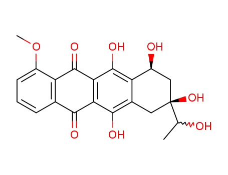 Molecular Structure of 28008-51-7 (5,12-Naphthacenedione, 7,8,9,10-tetrahydro-6,8,10,11-tetrahydroxy-8-(1S)-1-hydroxyethyl-1-methoxy-, (8S,10S)-)