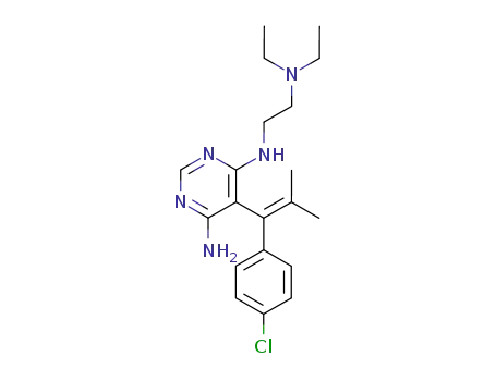 Molecular Structure of 27398-43-2 (5-[1-(4-chlorophenyl)-2-methylprop-1-en-1-yl]-N-[2-(diethylamino)ethyl]pyrimidine-4,6-diamine)