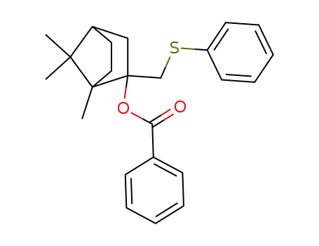 Molecular Structure of 78514-53-1 (Benzoic acid 1,7,7-trimethyl-2-phenylsulfanylmethyl-bicyclo[2.2.1]hept-2-yl ester)