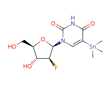 Molecular Structure of 213136-14-2 (2,4(1H,3H)-PYRIMIDINEDIONE, 1(2-DEOXY-2-FLUORO-BETA-D-ARABINOFURANOSYL)-5-(TRIMETHYLSTANNYL)-)