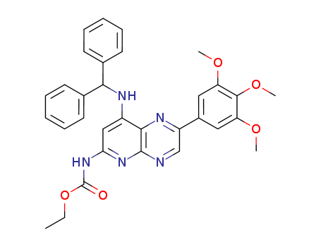 Carbamic acid,[8-[(diphenylmethyl)amino]-2-(3,4,5-trimethoxyphenyl)pyrido[2,3-b]pyrazin-6-yl]-,ethyl ester (9CI) cas  28649-06-1