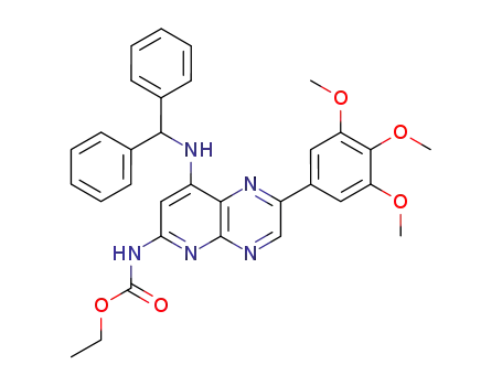 Molecular Structure of 28649-06-1 (ethyl {8-[(diphenylmethyl)amino]-2-(3,4,5-trimethoxyphenyl)pyrido[2,3-b]pyrazin-6-yl}carbamate)