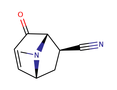 Molecular Structure of 77603-74-8 (8-Azabicyclo[3.2.1]oct-2-ene-6-carbonitrile,8-methyl-4-oxo-,endo-(9CI))