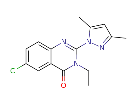 Molecular Structure of 126134-41-6 (6-Chloro-2-(3,5-dimethyl-pyrazol-1-yl)-3-ethyl-3H-quinazolin-4-one)