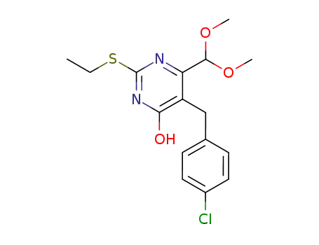 Molecular Structure of 21326-19-2 (5-(4-chlorobenzyl)-6-(dimethoxymethyl)-2-(ethylsulfanyl)pyrimidin-4(1H)-one)