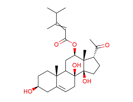 Molecular Structure of 28421-74-1 (12β-[[(Z)-3,4-Dimethyl-1-oxo-2-pentenyl]oxy]-3β,8,14β-trihydroxypregn-5-en-20-one)