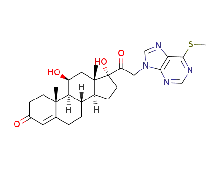 Molecular Structure of 21170-29-6 (11,17-dihydroxy-21-[6-(methylsulfanyl)-9H-purin-9-yl]pregn-4-ene-3,20-dione)