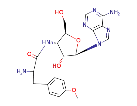 Molecular Structure of 28342-91-8 (2-amino-N-[5-(6-amino-9H-purin-9-yl)-4-hydroxy-2-(hydroxymethyl)tetrahydrofuran-3-yl]-3-(4-methoxyphenyl)propanamide (non-preferred name))
