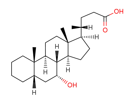 Molecular Structure of 28083-34-3 ((4R)-4-[(5S,7R,8S,9S,10S,13R,14S,17R)-7-hydroxy-10,13-dimethyl-2,3,4,5,6,7,8,9,11,12,14,15,16,17-tetradecahydro-1H-cyclopenta[a]phenanthren-17-yl]pentanoic acid)
