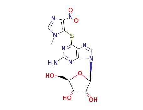 Molecular Structure of 3384-61-0 (2-[2-amino-6-(3-methyl-5-nitro-imidazol-4-yl)sulfanyl-purin-9-yl]-5-(hydroxymethyl)oxolane-3,4-diol)