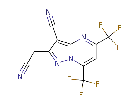 Molecular Structure of 338786-45-1 (2-(CYANOMETHYL)-5,7-BIS(TRIFLUOROMETHYL)PYRAZOLO[1,5-A]PYRIMIDINE-3-CARBONITRILE)