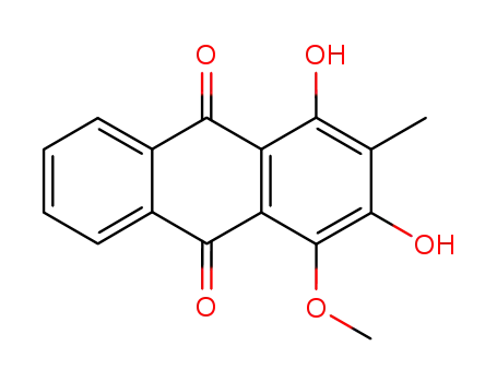 Molecular Structure of 34155-88-9 (1,3-Dihydroxy-2-methyl-4-methoxyanthraquinone)