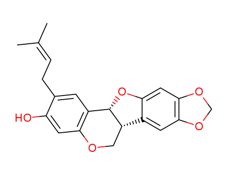 Molecular Structure of 33909-74-9 ((6aR,12aR)-2-(3-methylbut-2-en-1-yl)-6a,12a-dihydro-6H-[1,3]dioxolo[5,6][1]benzofuro[3,2-c]chromen-3-ol)