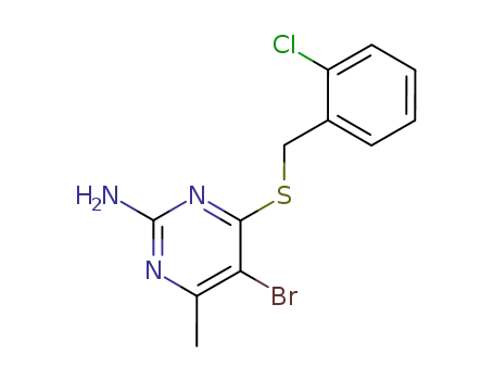 Molecular Structure of 6299-29-2 (5-bromo-4-[(2-chlorophenyl)methylsulfanyl]-6-methyl-pyrimidin-2-amine)