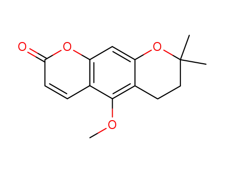 Molecular Structure of 17053-75-7 (2H,6H-Benzo[1,2-b:5,4-b']dipyran-2-one,7,8-dihydro-5-methoxy-8,8-dimethyl- (8CI,9CI))
