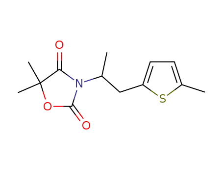Molecular Structure of 86970-77-6 (5,5-Dimethyl-3-[1-methyl-2-(5-methyl-thiophen-2-yl)-ethyl]-oxazolidine-2,4-dione)