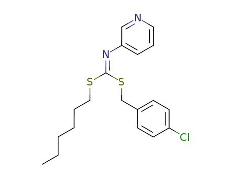 Molecular Structure of 34763-26-3 ((4-Chlorophenyl)methyl hexyl-3-pyridinylcarbonimidodithioate)