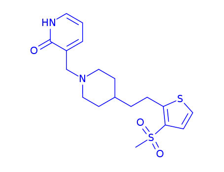 Molecular Structure of 351407-14-2 (3-[4-[2-[3-(Methylsulfonyl)thien-2-yl]ethyl]piperidin-1-ylmethyl]pyridin-2(1H)-one)