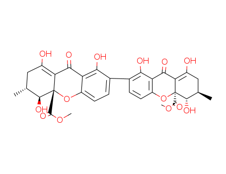 [7,7'-Bi-4aH-xanthene]-4a,4'a-dicarboxylicacid,2,2',3,3',4,4',9,9'-octahydro-1,1',4,4',8,8'-hexahydroxy-3,3'-dimethyl-9,9'-dioxo-,4a,4'a-dimethyl ester, (3S,3'S,4R,4'R,4aR,4'aR)- cas  35287-69-5