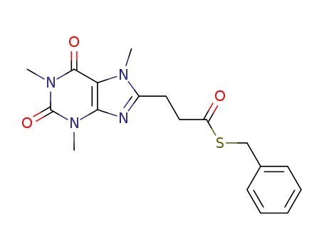 Molecular Structure of 873397-25-2 (3-(1,3,7-trimethyl-2,6-dioxo-2,3,6,7-tetrahydro-1<i>H</i>-purin-8-yl)-thiopropionic acid <i>S</i>-benzyl ester)