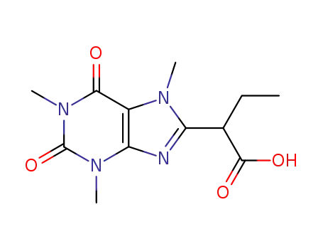 Molecular Structure of 857401-34-4 (2-(1,3,7-trimethyl-2,6-dioxo-2,3,6,7-tetrahydro-1<i>H</i>-purin-8-yl)-butyric acid)