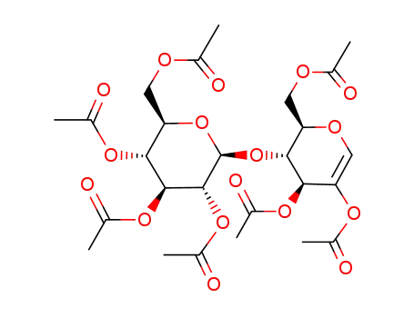 Molecular Structure of 35526-17-1 (2,3,6-TRI-O-ACETYL-4-O-(2,3,4,6-TETRA-O-ACETYL-BETA-D-GLUCOPYRANOSYL)-1,5-ANHYDRO-D-ARABINO-HEX-1-ENITOL)