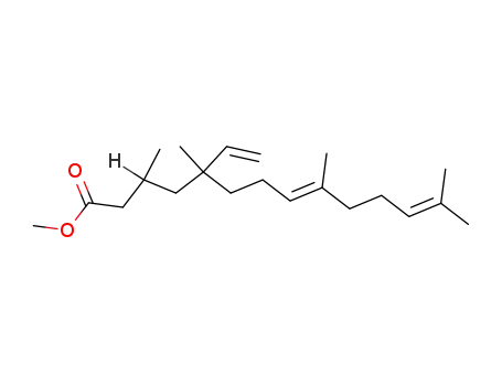 Molecular Structure of 36237-73-7 (5-Ethenyl-3,5,9,13-tetramethyl-8,12-tetradecadienoic acid methyl ester)