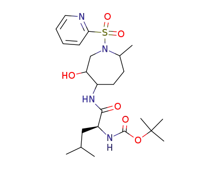 Molecular Structure of 883231-93-4 ({1-[3-hydroxy-7-methyl-1-(pyridine-2-sulfonyl)-azepan-4-ylcarbamoyl]-3-methyl-butyl}-carbamic acid <i>tert</i>-butyl ester)