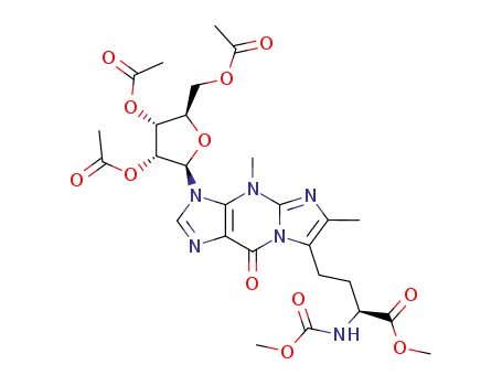 Molecular Structure of 119484-06-9 ((S)-4-<α-<(methoxycarbonyl)amino>-4,6-dimethyl-9-oxo-3-(2,3,5-tri-O-acetyl-β-D-ribofuranosyl)-4,9-dihydro-3H-imidazo<1,2-a>purin-7-yl>butanoic acid methyl ester)