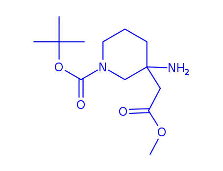 Molecular Structure of 362706-09-0 (3-AMINO-1-[(1,1-DIMETHYLETHOXY)CARBONYL]-3-PIPERIDINEACETIC ACID METHYL ESTER)