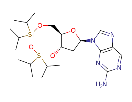 Molecular Structure of 170872-61-4 (9-((2R,3aS,9aR)-5,5,7,7-Tetraisopropyl-tetrahydro-1,4,6,8-tetraoxa-5,7-disila-cyclopentacycloocten-2-yl)-9H-purin-2-ylamine)