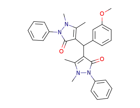 Molecular Structure of 56479-69-7 (1,5,1',5'-tetramethyl-2,2'-diphenyl-1,2,1',2'-tetrahydro-4,4'-(3-methoxy-benzylidene)-bis-pyrazol-3-one)