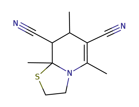 Molecular Structure of 1024025-83-9 (5,7,8a-trimethyl-3,7,8,8a-tetrahydro-2H-thiazolo[3,2-a]pyridine-6,8-dicarbonitrile)