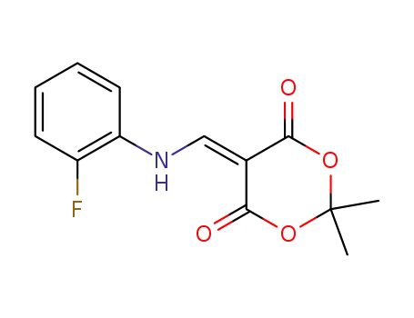 Molecular Structure of 369395-32-4 (5-(((2-fluorophenyl)amino)methylene)-2,2-dimethyl-1,3-dioxane-4,6-dione)