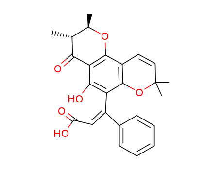 Molecular Structure of 36626-19-4 ([Z,(-)]-3-(3,4-Dihydro-5-hydroxy-2,3,8,8-tetramethyl-4-oxo-2H,8H-benzo[1,2-b:3,4-b']dipyran-6-yl)-3-phenylpropenoic acid)