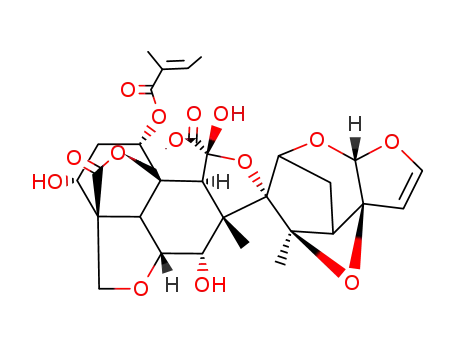 Molecular Structure of 138703-10-3 (methyl-(1S,2R,3R,5R,6S,7S,8R,11R,15S,17R,18R,1'S,5'R,7'S,9'R,11'S)-3,7,17-trihydroxy-6,9'-dimethyl-15-<(2-methyl-1-oxo-2-butenyl)oxy>-12-oxospiro<<4,9,14>trioxapentacyclo<9.3.3.1<sup>1,8</sup>.0<sup>2,4</sup>.0<sup>11,15</sup>> octadecane-5,8'<4,6,10>trioxatetracyclo...)
