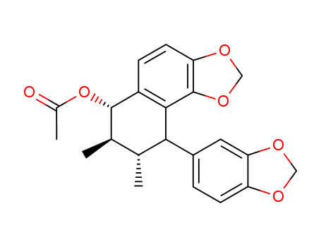 Molecular Structure of 60237-77-6 (Acetic acid (6S,7R,8S)-9-benzo[1,3]dioxol-5-yl-7,8-dimethyl-6,7,8,9-tetrahydro-naphtho[1,2-d][1,3]dioxol-6-yl ester)