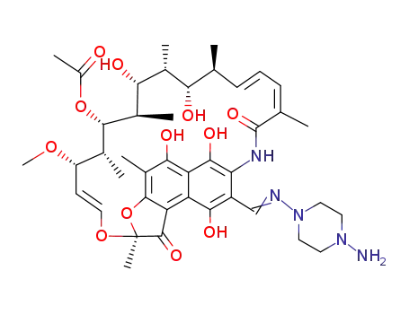 Molecular Structure of 37107-26-9 ((8E,24E)-8-{[(4-aminopiperazin-1-yl)amino]methylidene}-5,6,17,19-tetrahydroxy-23-methoxy-2,4,12,16,18,20,22-heptamethyl-1,9,11-trioxo-1,2,8,9-tetrahydro-2,7-(epoxypentadeca[1,11,13]trienoimino)naphtho[2,1-b]furan-21-yl acetate)