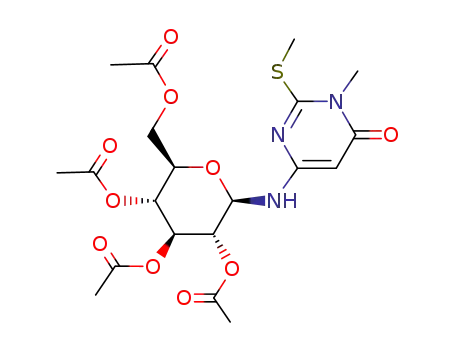 Molecular Structure of 94940-17-7 (3-methyl-2-methylthio-6-(tetra-O-acetyl-β-D-glucopyranosylamino)pyrimidin-4(3H)-one)