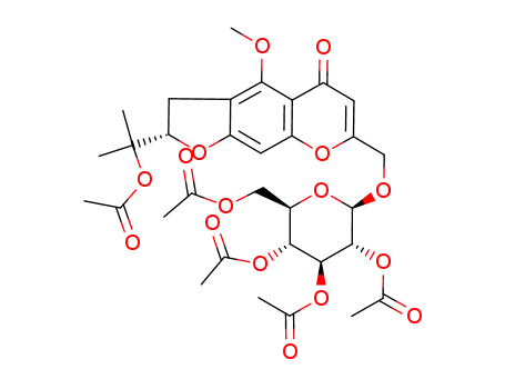 Acetic acid 1-[(S)-4-methoxy-5-oxo-7-((2R,3R,4S,5R,6R)-3,4,5-triacetoxy-6-acetoxymethyl-tetrahydro-pyran-2-yloxymethyl)-2,3-dihydro-5H-furo[3,2-g]chromen-2-yl]-1-methyl-ethyl ester