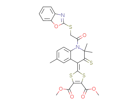 2-{1-[(benzooxazol-2-ylsulfanyl)-acetyl]-2,2,6-trimethyl-3-thioxo-2,3-dihydro-1<i>H</i>-quinolin-4-ylidene}-[1,3]dithiole-4,5-dicarboxylic acid dimethyl ester